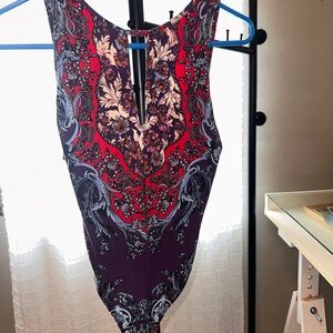 Free People Red & Purple Floral Scoop-Neck One-Piece